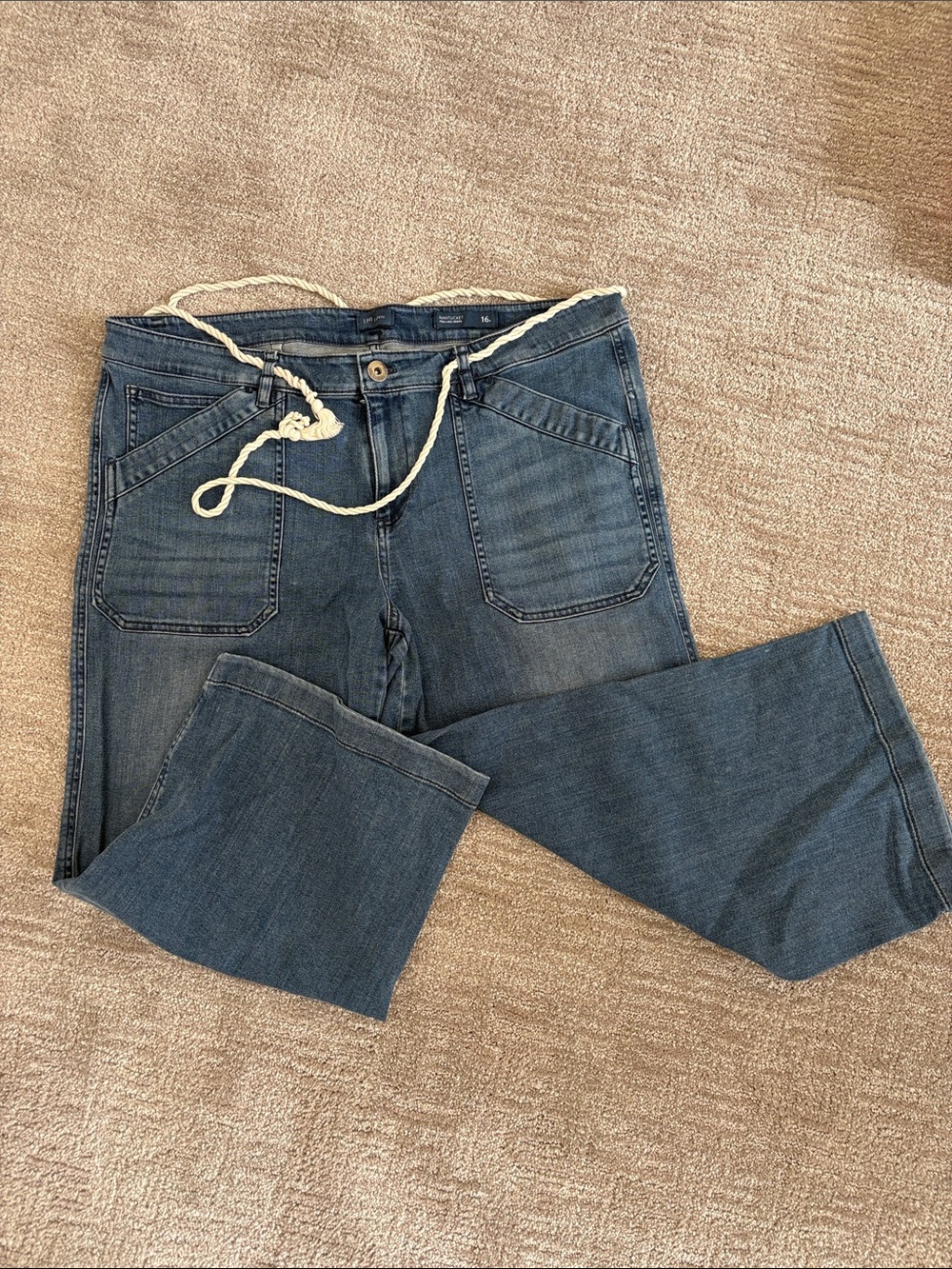 J. Jill Blue Cropped Denim Jeans with Rope Waist Tie